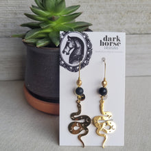Load image into Gallery viewer, Shungite Serpent Earrings (gold-plated stainless steel)