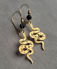 Load image into Gallery viewer, Shungite Serpent Earrings (gold-plated stainless steel)