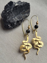 Load image into Gallery viewer, Shungite Serpent Earrings (gold-plated stainless steel)