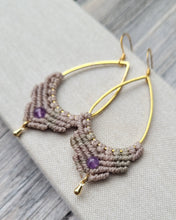 Load image into Gallery viewer, Amethyst Macrame Gemstone Earrings
