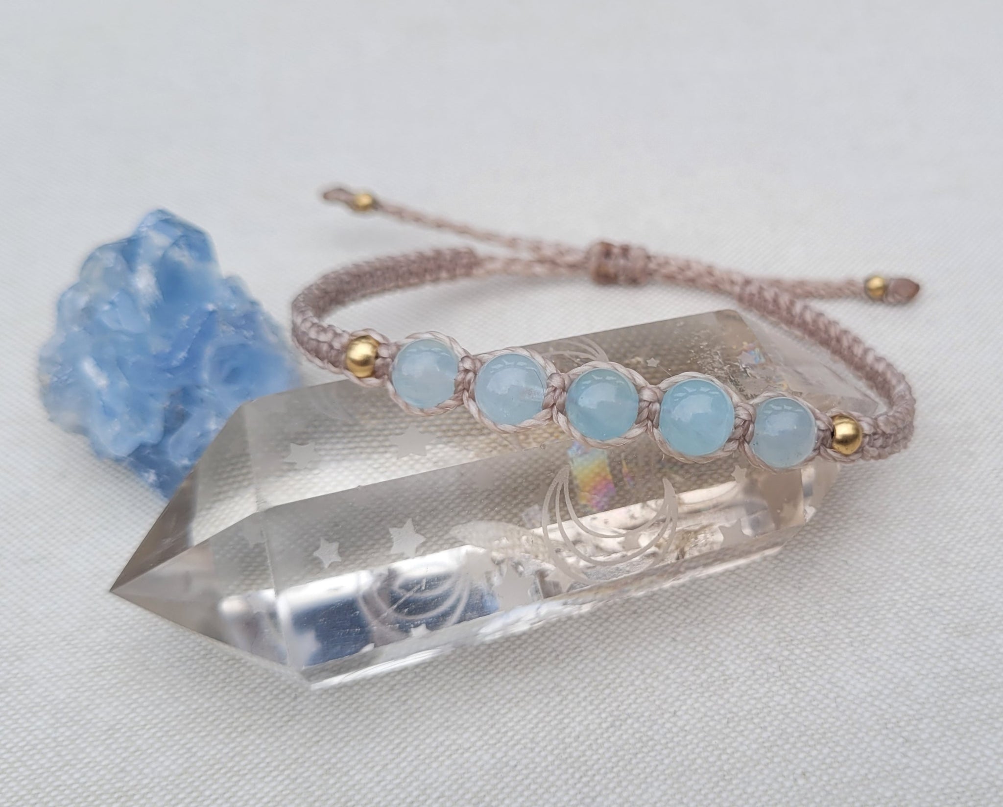 Aquamarine macrame bracelet by Dark Horse Designs